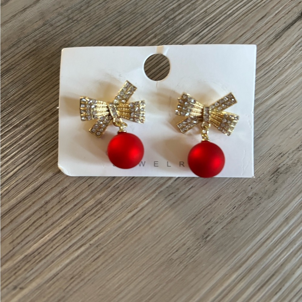 Gold and Red Bow Earrings